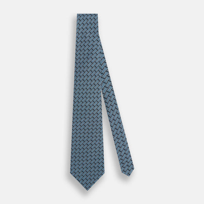 Pale Blue and Navy Weave Patterned Silk Tie