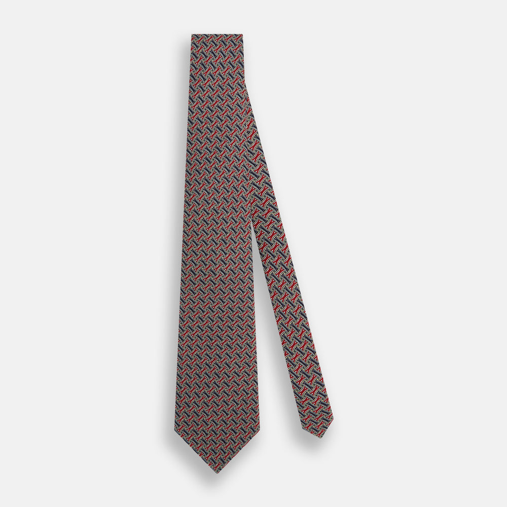 Red and Navy Weave Patterned Silk Tie