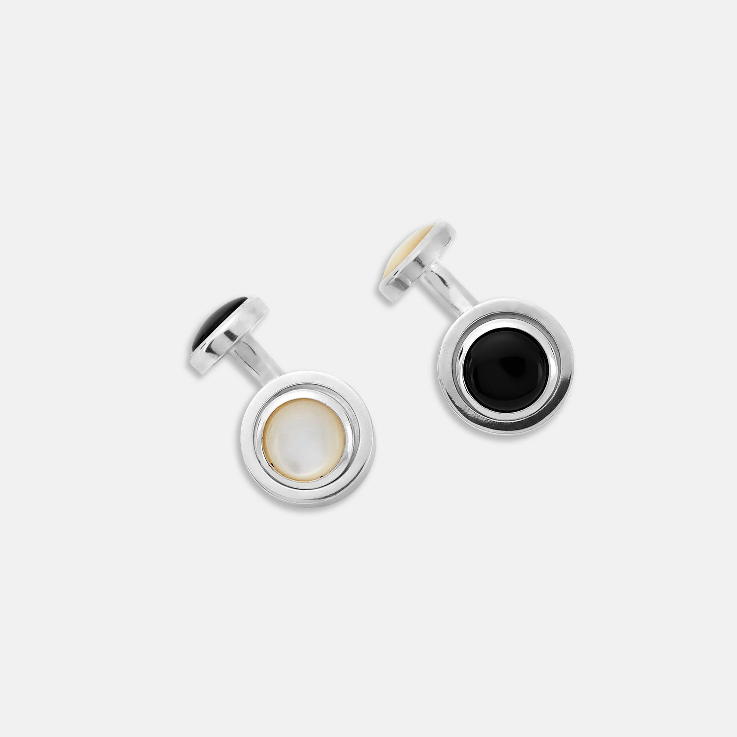 Image 1 of product Reversible Monochrome Sterling Silver Round Cufflinks